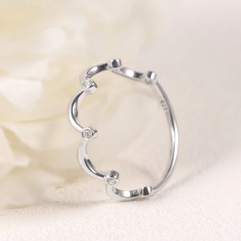 Dainty Sterling Silver Moissanite Wavy Bezel Set Open Heart Stacking Ring