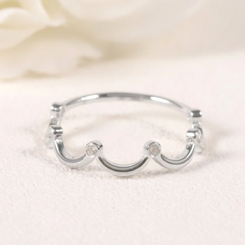 Dainty Sterling Silver Moissanite Wavy Bezel Set Open Heart Stacking Ring