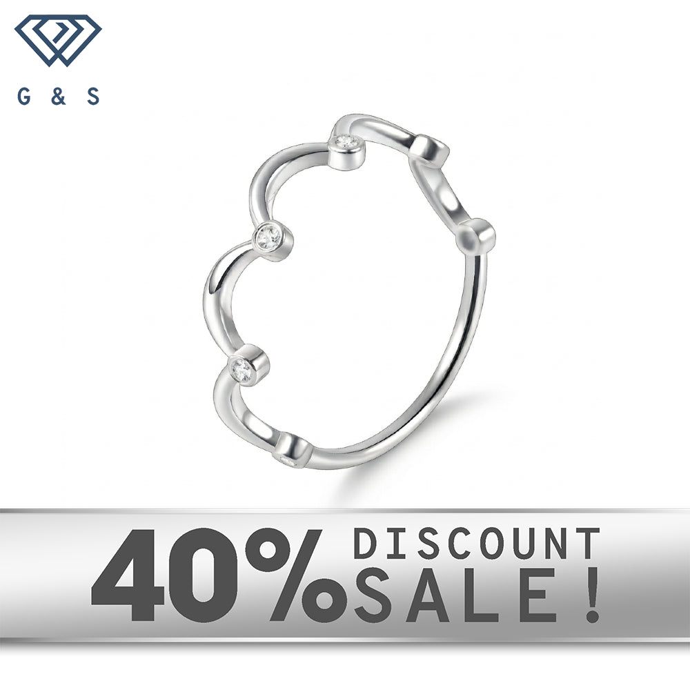 Dainty Sterling Silver Moissanite Wavy Bezel Set Open Heart Stacking Ring