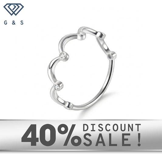 Dainty Sterling Silver Moissanite Wavy Bezel Set Open Heart Stacking Ring