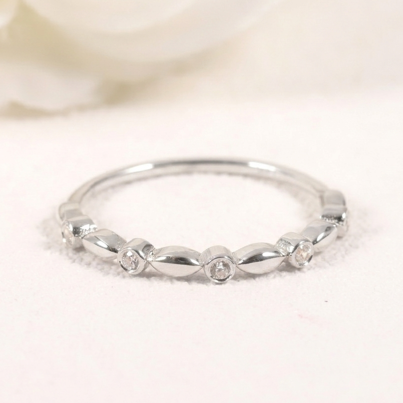 Delicate Bezel Set Moissanite Half Eternity Band