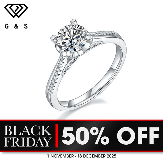 Delicate Modern 1.00ct Moissanite Engagement Ring Set in Sterling Silver - BLACKFRIDAY