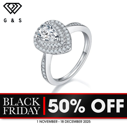 Double Halo 1.00ct Pear Shape Moissanite Engagement Ring - BLACKFRIDAY