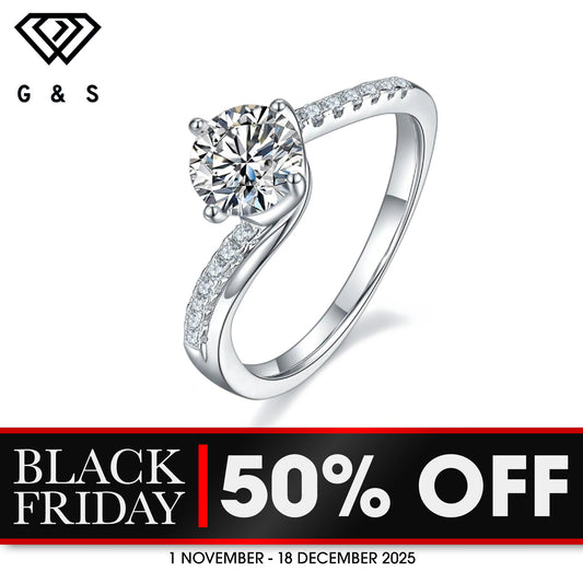 Elegant 1.00ct Moissanite Engagement Ring Set in Sterling Silver - BLACKFRIDAY
