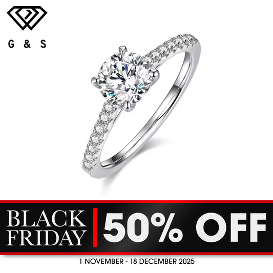 Elegant 1.00ct Round Brilliant Moissanite Engagement Ring Set in Sterling Silver - BLACKFRIDAY