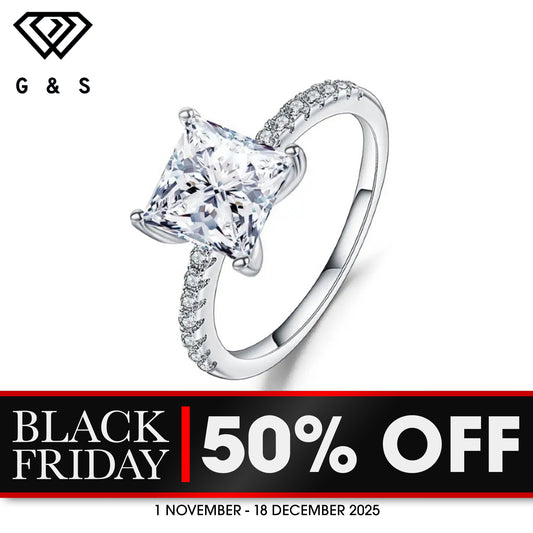 Elegant 1.20ct Princess Cut Moissanite Engagement Ring Set in Sterling Silver - BLACKFRIDAY