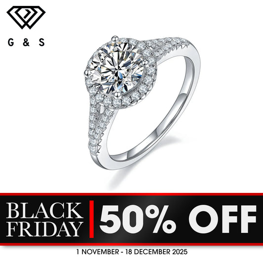 Elegant 1.50ct Halo Moissanite Engagement Ring - BLACKFRIDAY