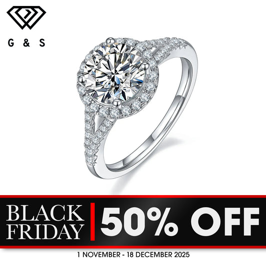 Elegant 2.00ct Halo Moissanite Engagement Ring - BLACKFRIDAY