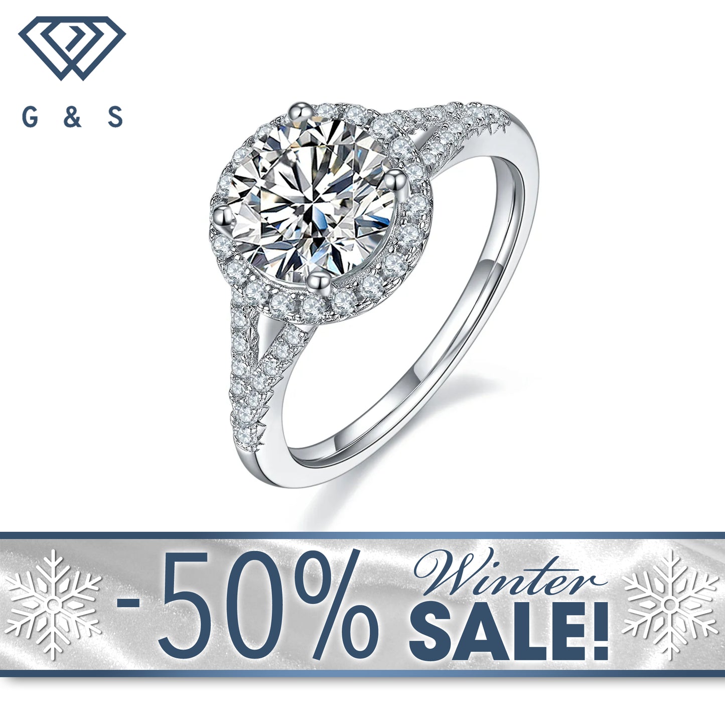 Elegant 2.00ct Halo Moissanite Engagement Ring - Winter Sale
