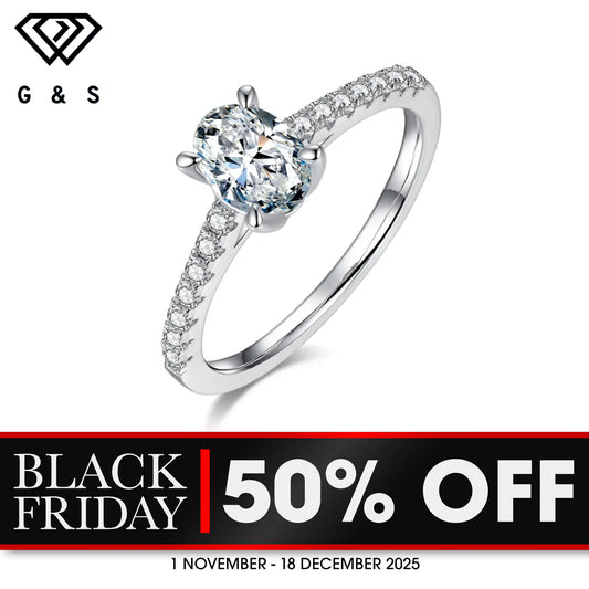 Elegant Basket Set 1.00ct Oval Cut Moissanite Engagement Ring - BLACKFRIDAY
