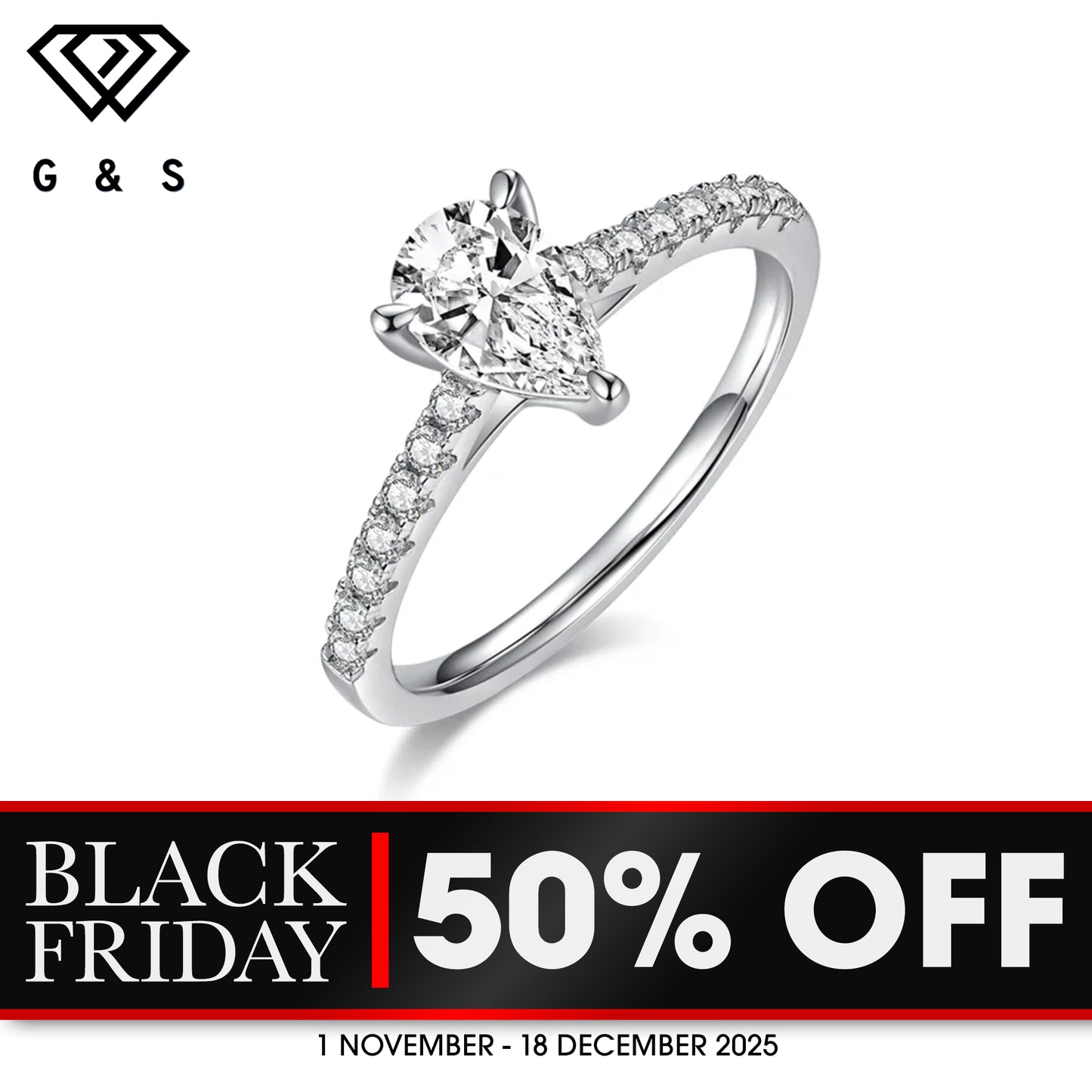 Elegant Basket Set 1.00ct Pear Shape Moissanite Engagement Ring - BLACKFRIDAY