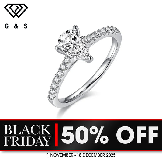 Elegant Basket Set 1.00ct Pear Shape Moissanite Engagement Ring - BLACKFRIDAY