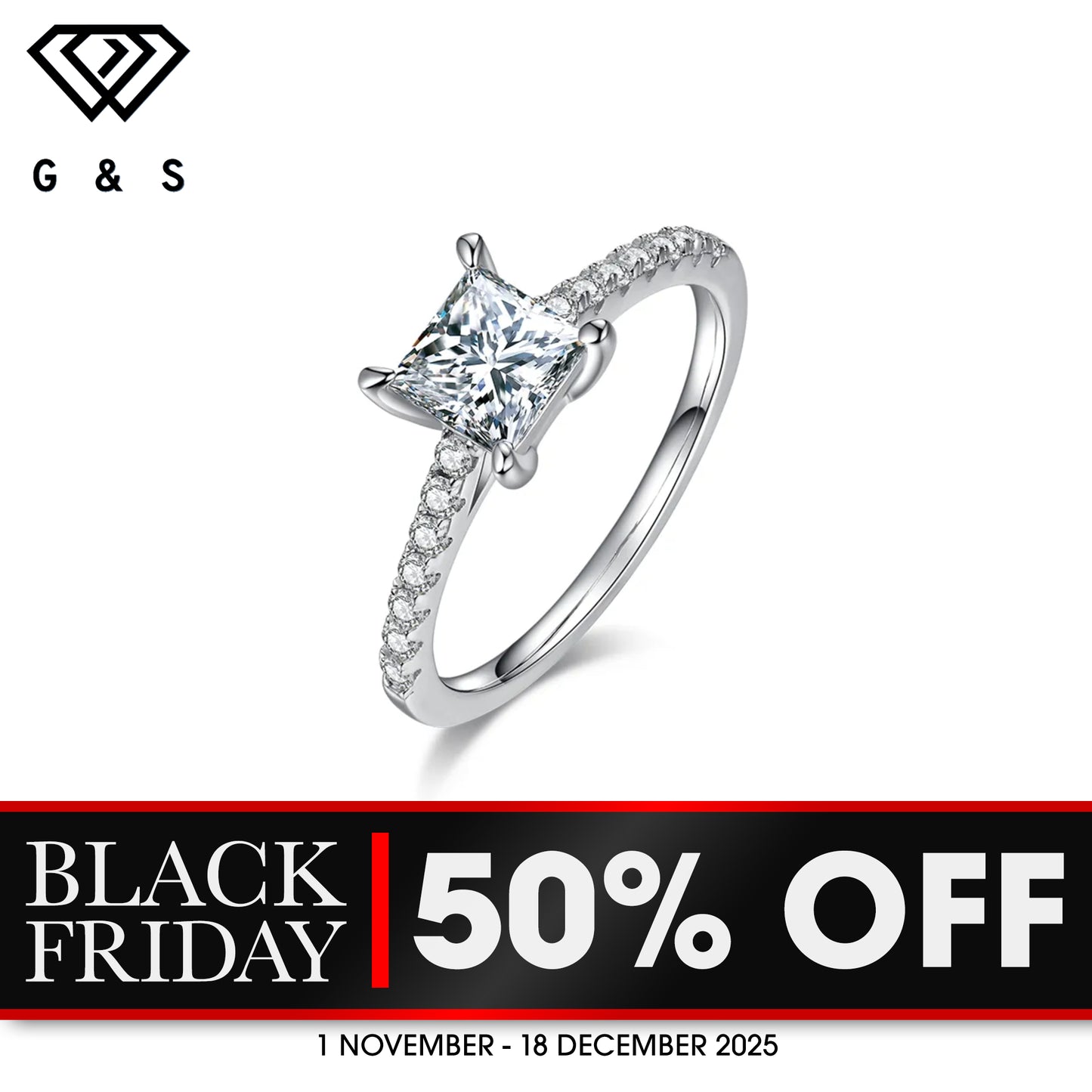 Elegant Basket Set 1.00ct Princess Cut Moissanite Engagement Ring - BLACKFRIDAY