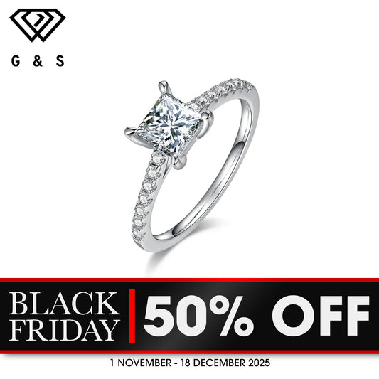 Elegant Basket Set 1.00ct Princess Cut Moissanite Engagement Ring - BLACKFRIDAY