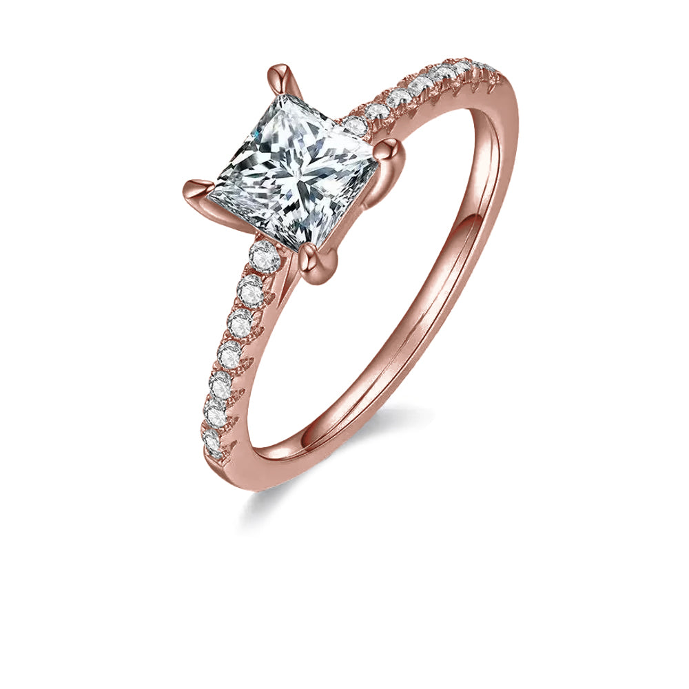 Elegant Basket Set 1.00ct Princess Cut Moissanite Engagement Ring - Winter Sale
