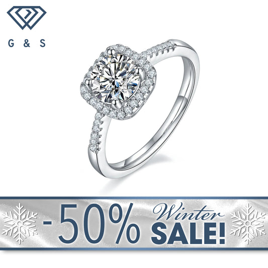 Elegant Halo 1.00ct Moissanite Engagement Ring Set in Sterling Silver - Winter Sale