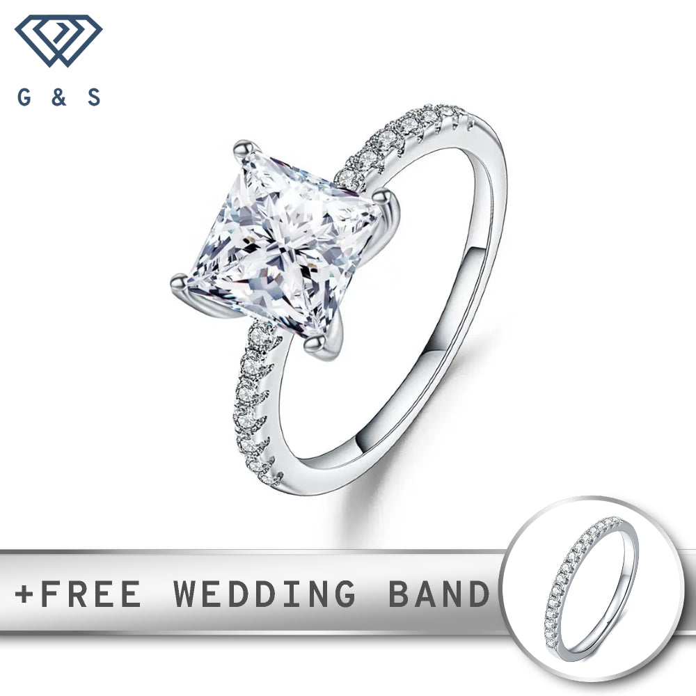 A classic and refined engagement ring featuring a brilliant 1.20ct princess cut moissanite set in polished sterling silver.