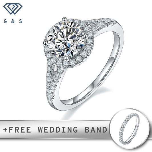 A classic and elegant engagement ring featuring a brilliant 1.50ct moissanite center stone surrounded by a sparkling halo.