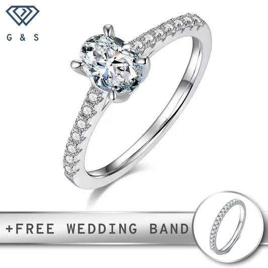 Close-up of a 1.00ct oval cut moissanite engagement ring, showcasing the elegant basket setting and the stone's brilliance.