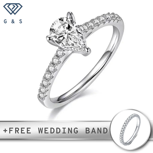 A classic engagement ring featuring a 1.00ct pear-shaped moissanite in a secure basket setting.
