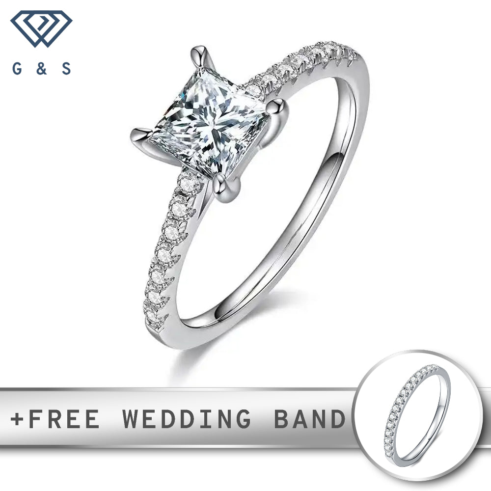 A classic engagement ring featuring a 1.00ct princess cut moissanite held in a secure basket setting, highlighting its brilliance.