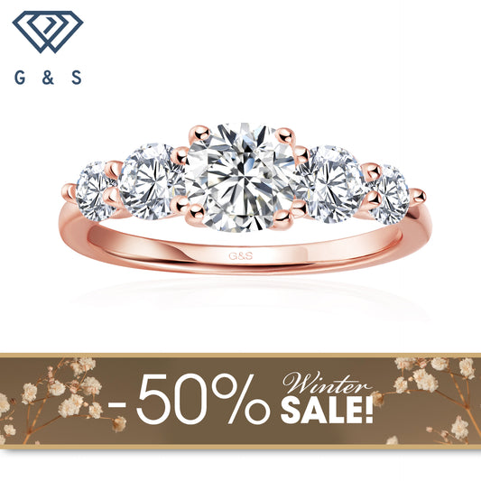 Eternal Brilliance Five-Stone Cushion Cut Moissanite Engagement Ring - 18ct Rose Gold Plated - Winter Sale