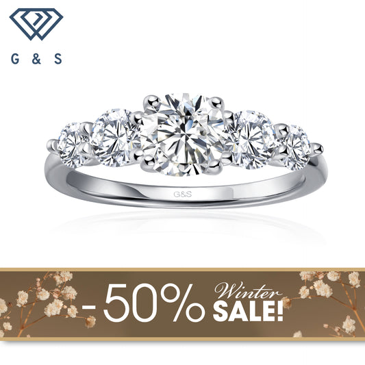 Eternal Brilliance Five-Stone Cushion Cut Moissanite Engagement Ring - Winter Sale