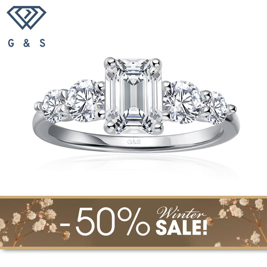 Eternal Brilliance Five-Stone Emerald Cut Moissanite Engagement Ring - Winter Sale