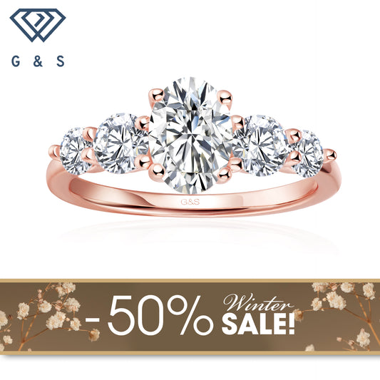 Eternal Brilliance Five-Stone Oval Cut Moissanite Engagement Ring - 18ct Rose Gold Plated - Winter Sale