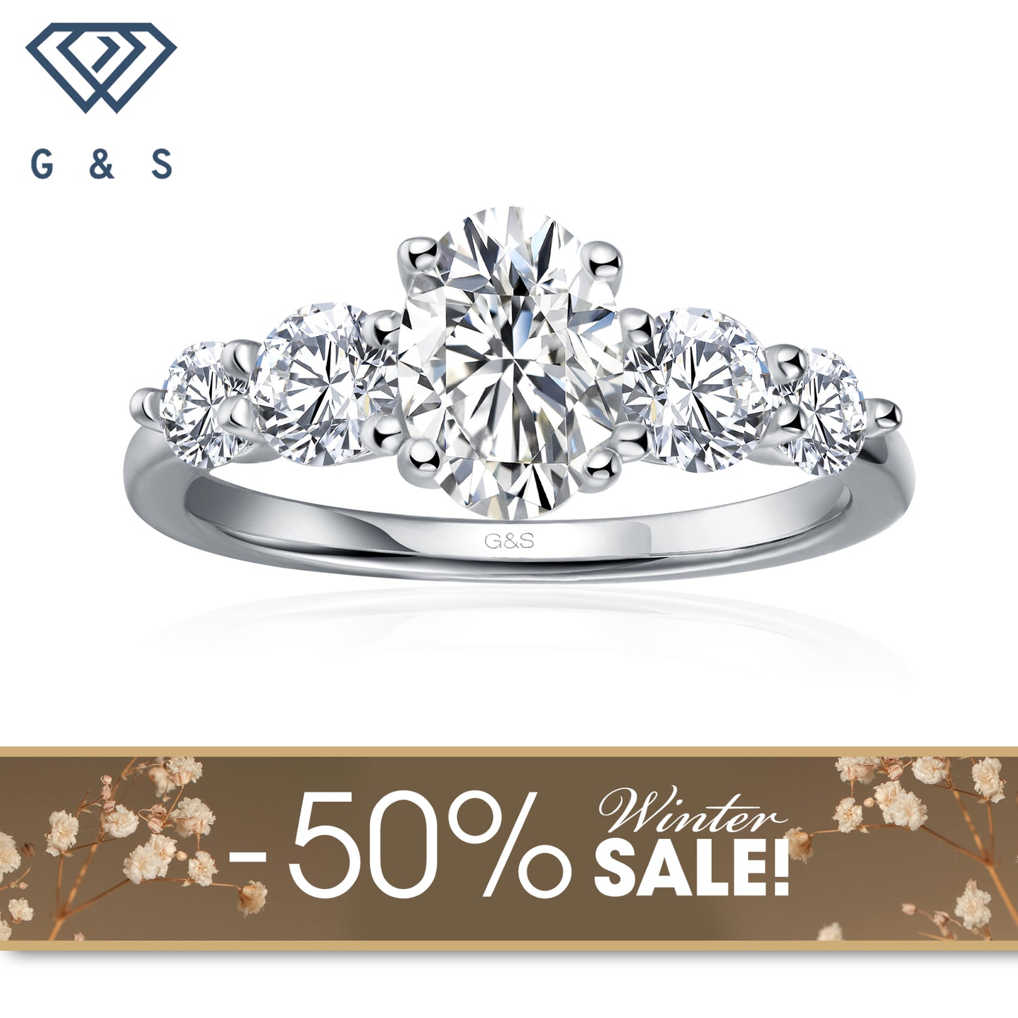 Eternal Brilliance Five-Stone Oval Cut Moissanite Engagement Ring - Winter Sale