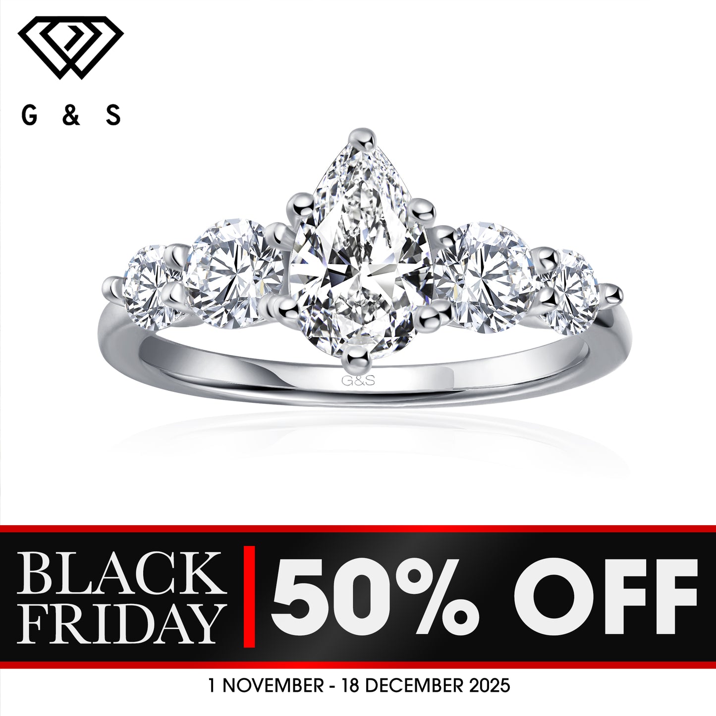 Eternal Brilliance Five-Stone Pear Shape Moissanite Engagement Ring - BLACKFRIDAY