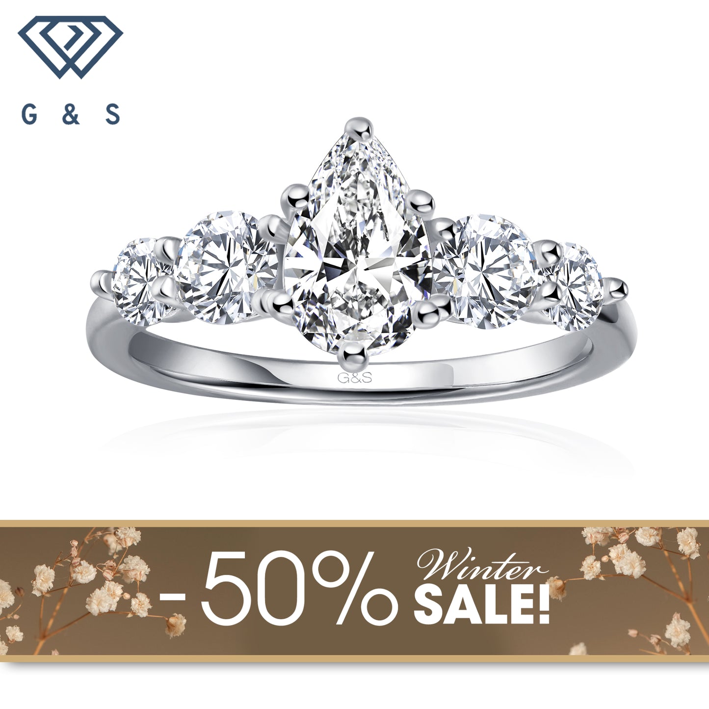 Eternal Brilliance Five-Stone Pear Shape Moissanite Engagement Ring - Winter Sale