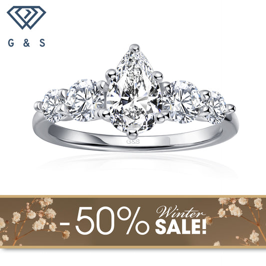 Eternal Brilliance Five-Stone Pear Shape Moissanite Engagement Ring - Winter Sale
