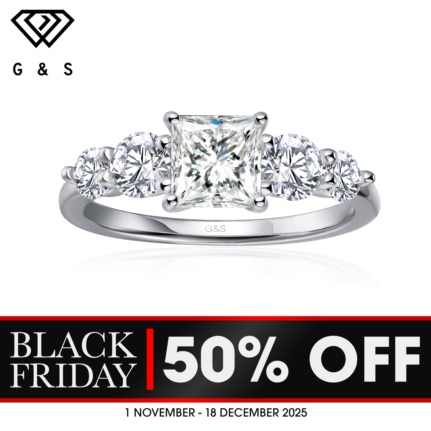 Eternal Brilliance Five-Stone Princess Cut Moissanite Engagement Ring - BLACKFRIDAY