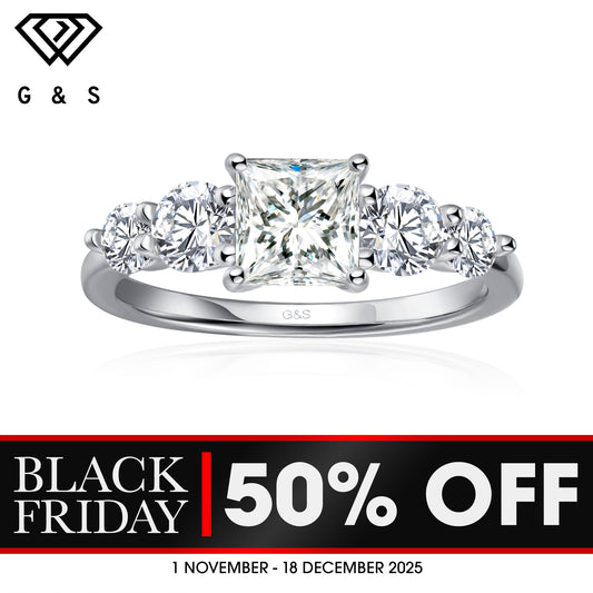 Eternal Brilliance Five-Stone Princess Cut Moissanite Engagement Ring - BLACKFRIDAY
