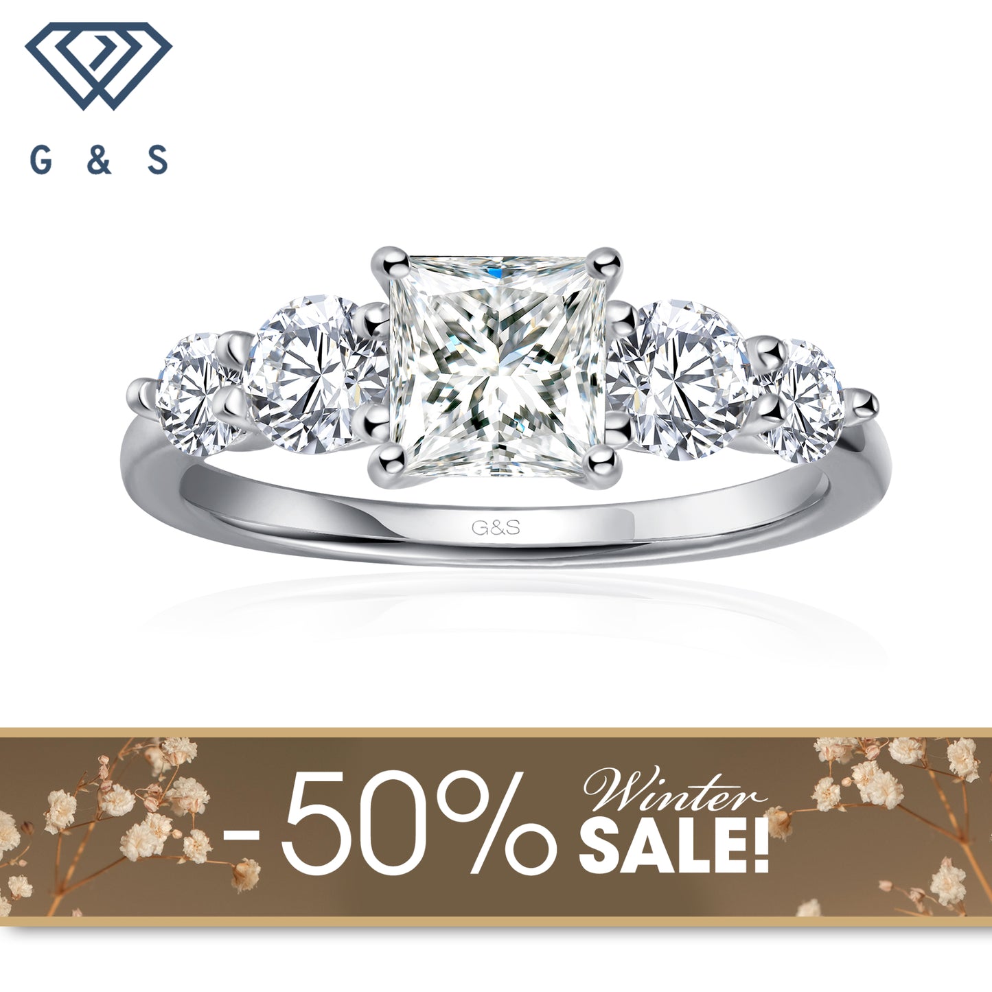Eternal Brilliance Five-Stone Princess Cut Moissanite Engagement Ring - Winter Sale
