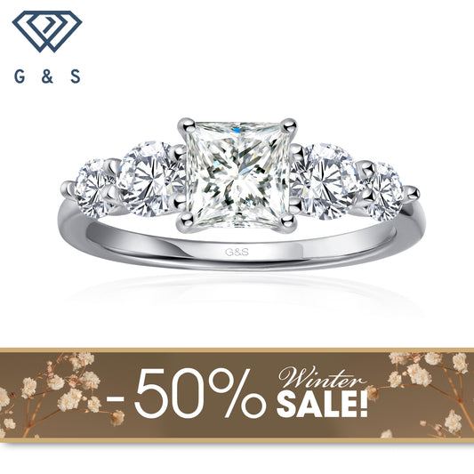 Eternal Brilliance Five-Stone Princess Cut Moissanite Engagement Ring - Winter Sale