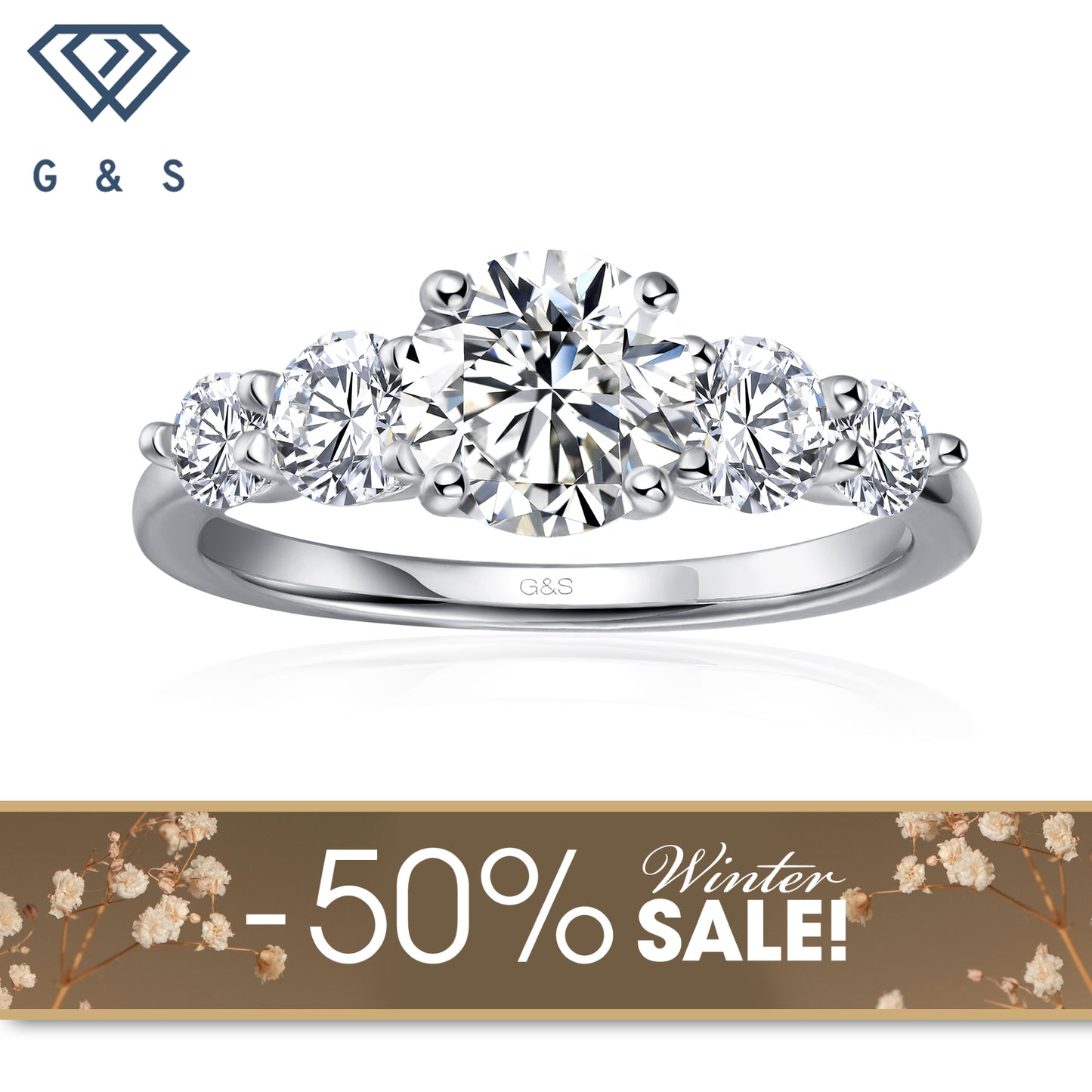 Eternal Brilliance Five-Stone Round Brilliant Moissanite Engagement Ring - Winter Sale