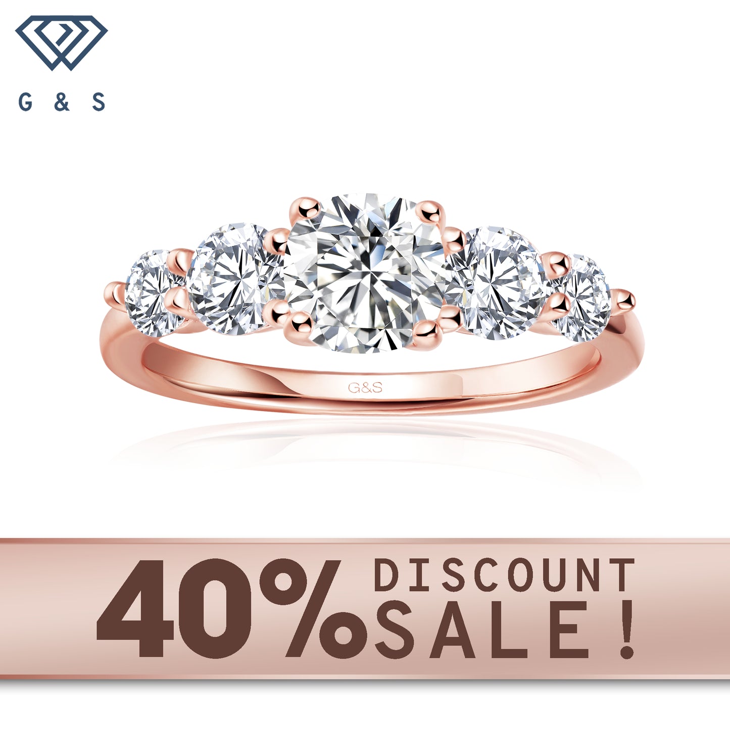 Eternal Brilliance five-stone cushion cut moissanite engagement ring set in 9ct rose gold.