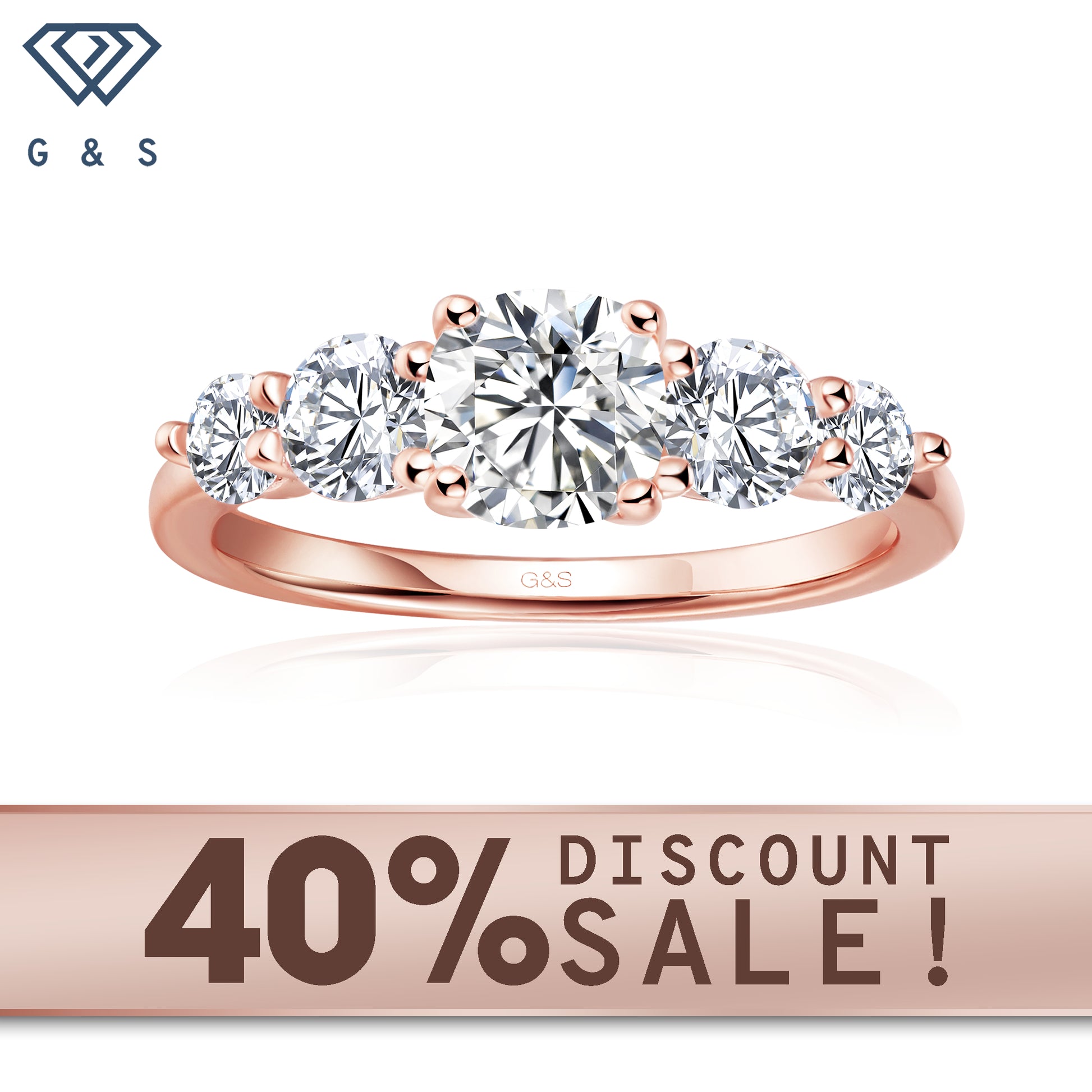 Eternal Brilliance five-stone cushion cut moissanite engagement ring set in 9ct rose gold.