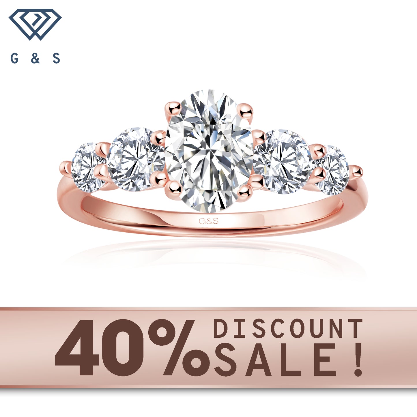 Eternal Brilliance five-stone oval cut moissanite engagement ring set in 9ct rose gold.
