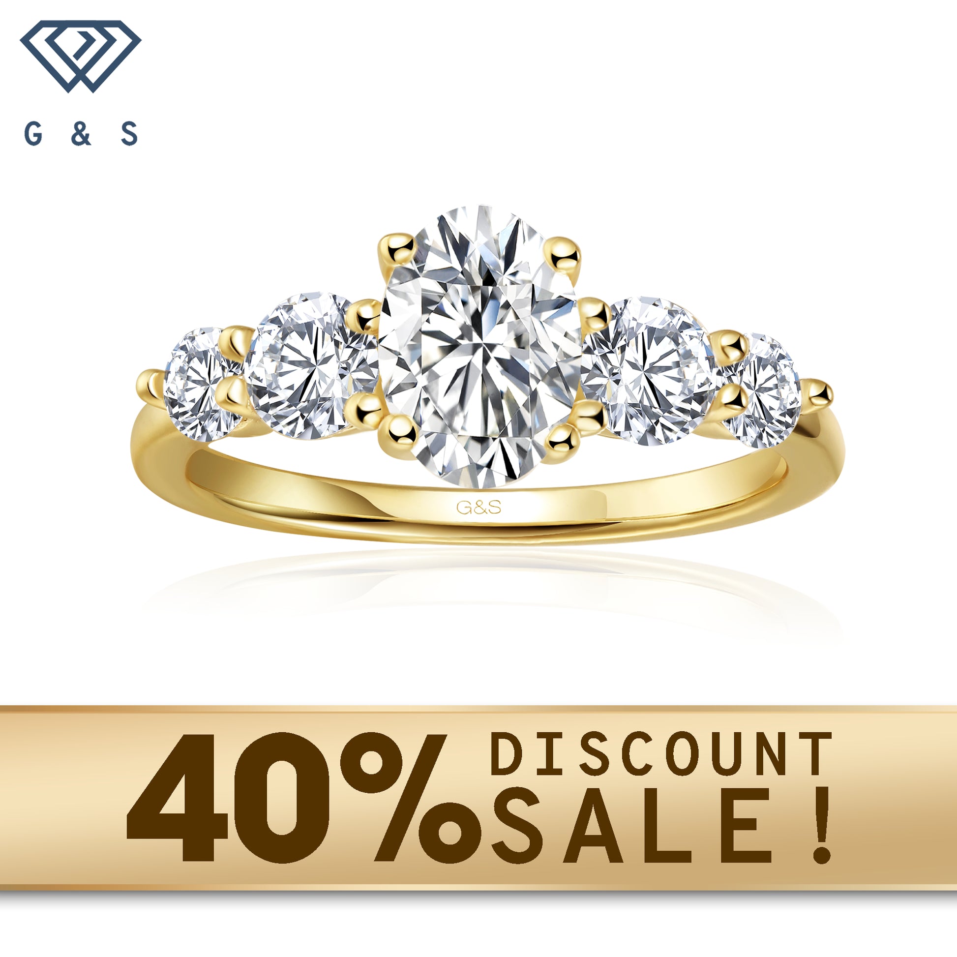 A 9ct yellow gold engagement ring featuring five sparkling oval cut moissanites, symbolizing enduring love and commitment.