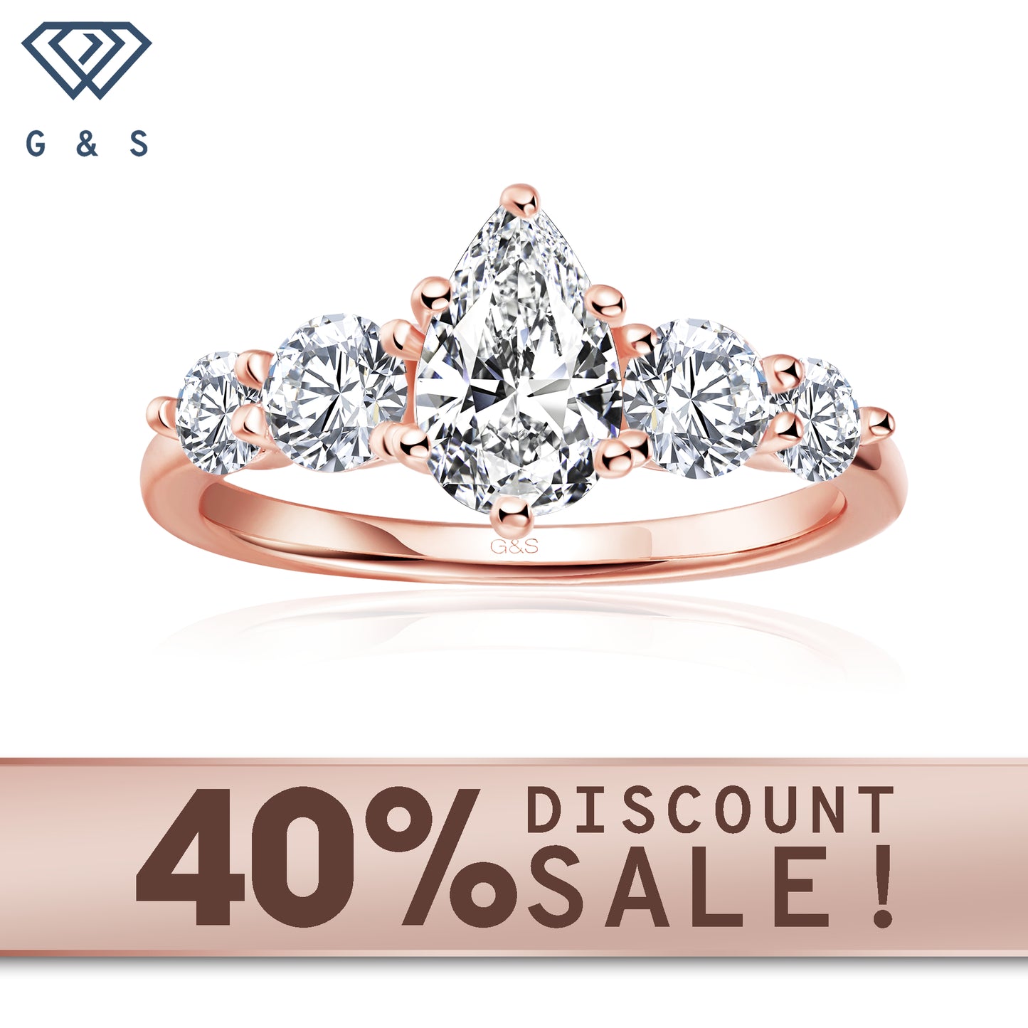 Eternal Brilliance five-stone pear-shaped moissanite engagement ring in 9ct rose gold.