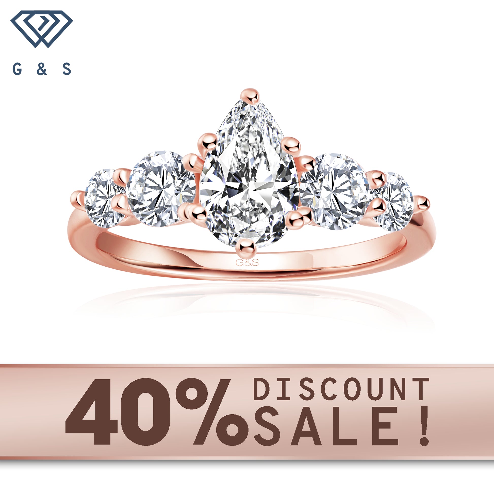 Eternal Brilliance five-stone pear-shaped moissanite engagement ring in 9ct rose gold.