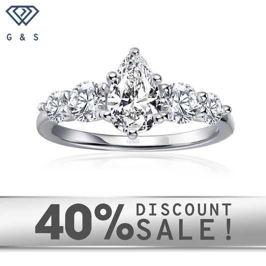 Eternal Brilliance five-stone pear-shaped moissanite engagement ring set in 9ct white gold.