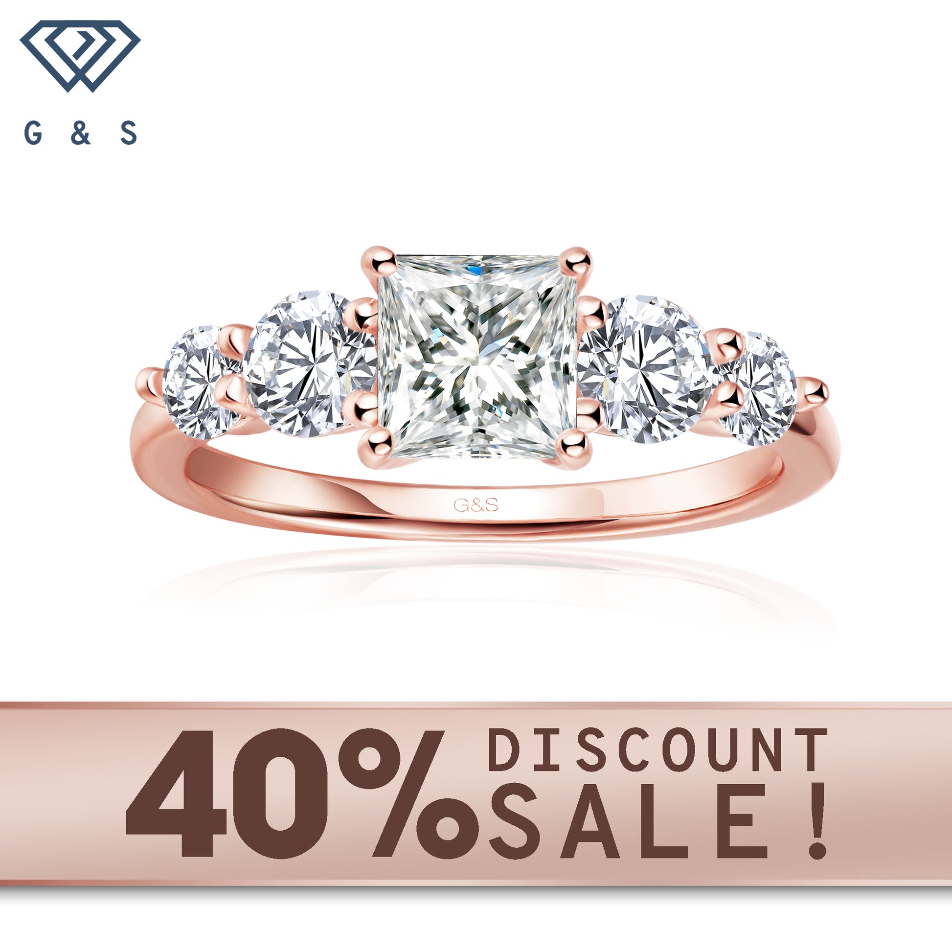 Eternal Brilliance five-stone princess cut moissanite engagement ring set in 9ct rose gold.