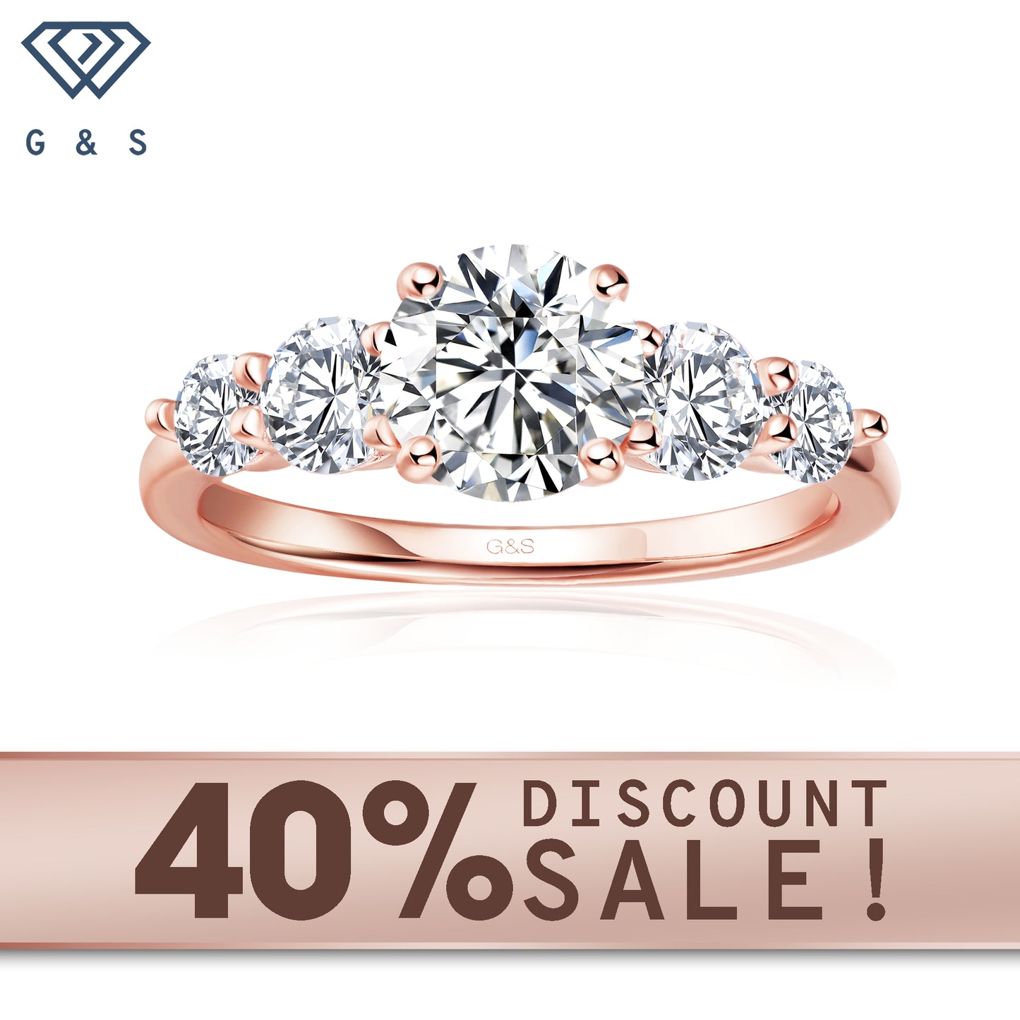 Eternal Brilliance five-stone round brilliant moissanite engagement ring set in 9ct rose gold.
