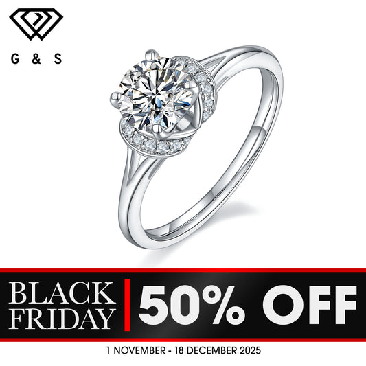 Exquisite 1.00ct Moissanite Engagement Ring Set in Sterling Silver - BLACKFRIDAY