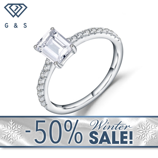 Exquisite Emerald Cut 1.00ct Moissanite Engagement Ring Set in Sterling Silver - Winter Sale
