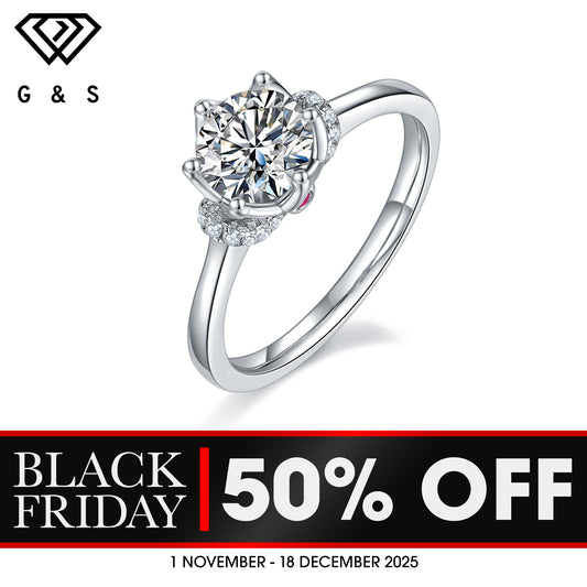 Exquisite Floral 1.00ct Moissanite Engagement Ring Set in Sterling Silver - BLACKFRIDAY